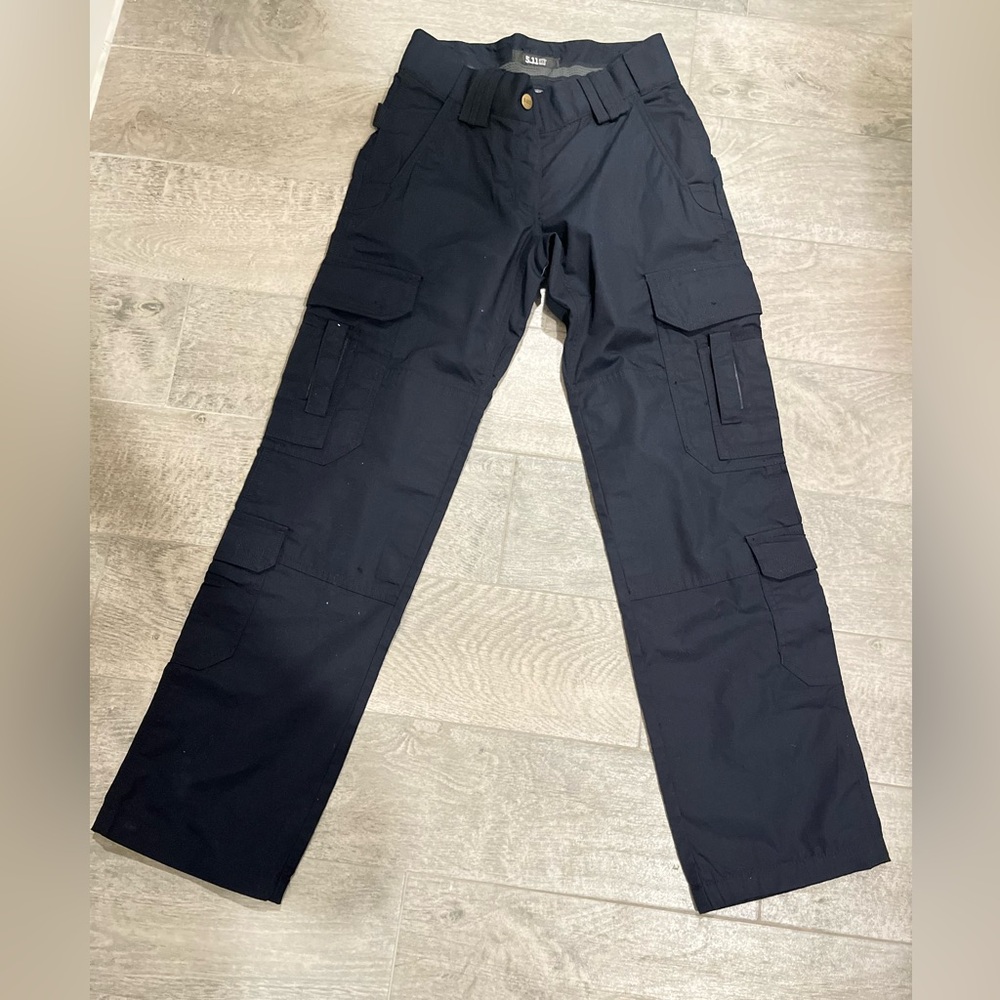 Navy blue utility style cargo pants.